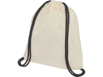 Рюкзак со шнурком Oregon, имеет цветные веревки, изготовлен из хлопка 100 г/м², бежевый/черный — 12048900_2, изображение 1