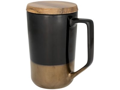 Керамическая кружка Tahoe для чая и кофе с деревянной крышкой, черный, изображение 1