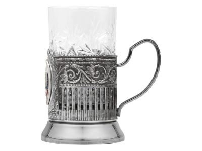 Подстаканник с хрустальным стаканом и ложкой РОССИЙСКИЙ-М, серебристый/прозрачный, изображение 4