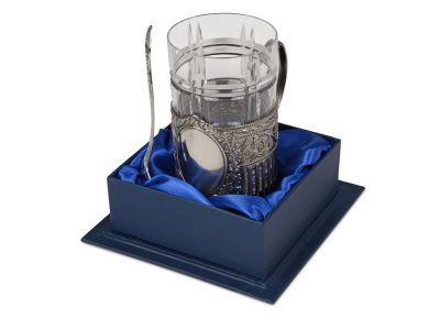 Подстаканник с хрустальным стаканом Базовый-М, серебристый/прозрачный, изображение 1
