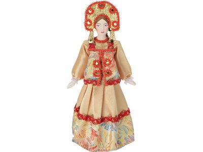 Набор Катерина: кукла в народном костюме, платок в деревянном сундуке, золтистый/красный, изображение 2
