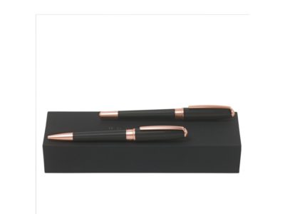 Подарочный набор: ручка шариковая, ручка-роллер. Hugo Boss, черный/розовое золото, изображение 1