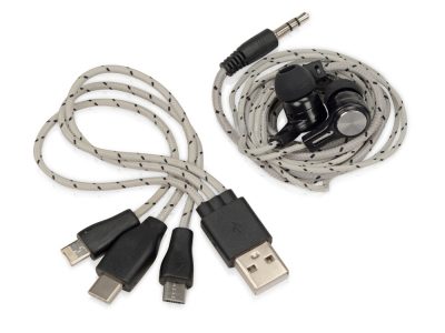 Набор с наушниками и зарядным кабелем 3-в-1 In motion, серый — 700908_2, изображение 4