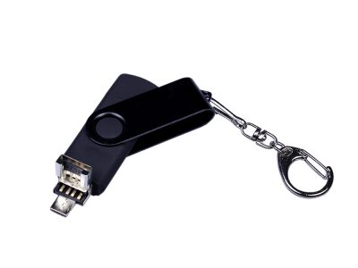 USB-флешка на 32 Гб 3 в 1 поворотный механизм, c двумя дополнительными разъемами MicroUSB и TypeC C с одноцветным металлическим клипом, черный — 6597.32.07_2, изображение 3