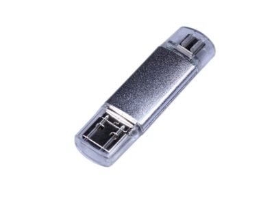 USB-флешка на 32 Гб c двумя дополнительными разъемами MicroUSB и TypeC, серебро, изображение 1