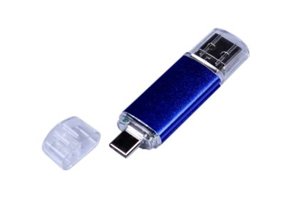 USB-флешка на 32 Гб c двумя дополнительными разъемами MicroUSB и TypeC, синий, изображение 4