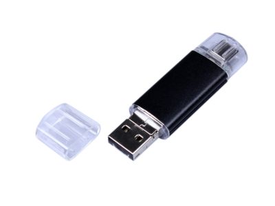 USB-флешка на 32 Гб c двумя дополнительными разъемами MicroUSB и TypeC, черный, изображение 2