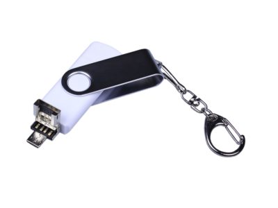 USB-флешка на 32 Гб поворотный механизм, c двумя дополнительными разъемами MicroUSB и TypeC, белый, изображение 3