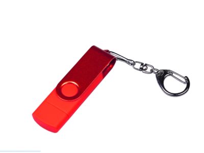 USB-флешка на 32 Гб 3 в 1 поворотный механизм, c двумя дополнительными разъемами MicroUSB и TypeC C с одноцветным металлическим клипом, красный, изображение 1