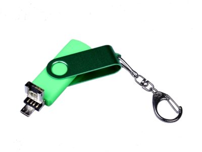 USB-флешка на 32 Гб 3 в 1 поворотный механизм, c двумя дополнительными разъемами MicroUSB и TypeC C с одноцветным металлическим клипом, зеленый, изображение 3