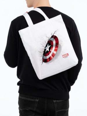 Холщовая сумка «Щит Капитана Америки», белая, изображение 1