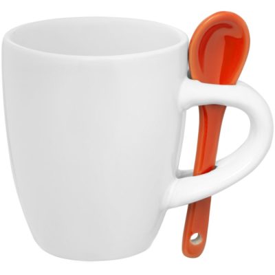 Кофейная кружка Pairy с ложкой, белая с оранжевой, изображение 1