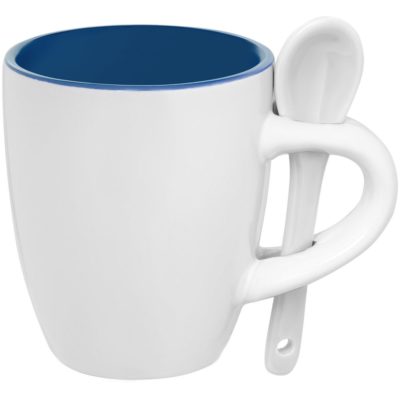 Кофейная кружка Pairy с ложкой, синяя с белой, изображение 1