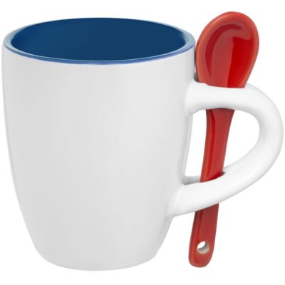 Кофейная кружка Pairy с ложкой, синяя с красной, изображение 1