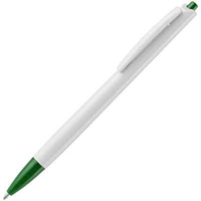 Ручка шариковая Tick, белая с зеленым, изображение 1