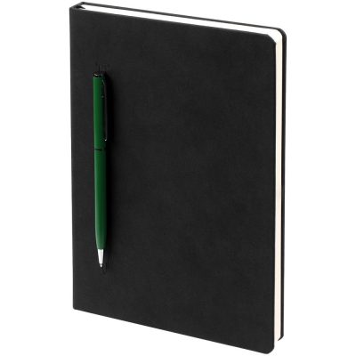 Ежедневник Magnet Chrome с ручкой, черный c зеленым, изображение 1