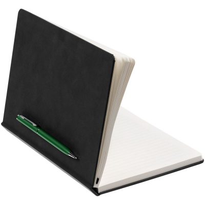 Ежедневник Magnet Chrome с ручкой, черный c зеленым, изображение 3