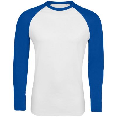 Футболка мужская с длинным рукавом Funky Lsl, белая с ярко-синим, изображение 1