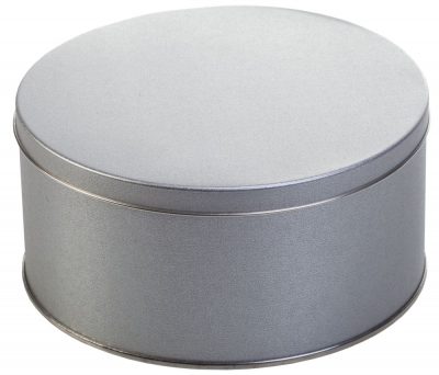 Коробка круглая, средняя, серебристая, изображение 1