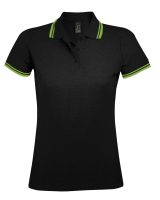 Рубашка поло женская Pasadena Women 200 с контрастной отделкой, черная с зеленым, изображение 1
