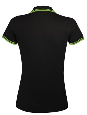 Рубашка поло женская Pasadena Women 200 с контрастной отделкой, черная с зеленым, изображение 2