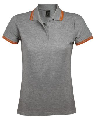 Рубашка поло женская Pasadena Women 200 с контрастной отделкой, серый меланж c оранжевым, изображение 1