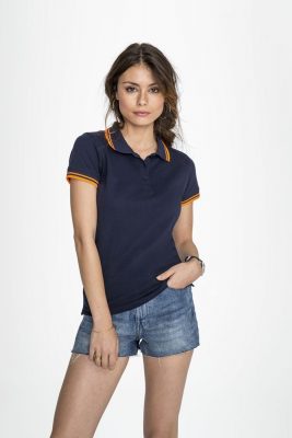 Рубашка поло женская Pasadena Women 200 с контрастной отделкой, серый меланж c оранжевым, изображение 6