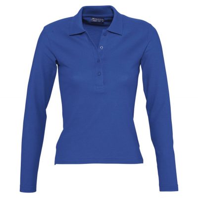 Рубашка поло женская с длинным рукавом Podium 210 ярко-синяя, изображение 1