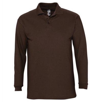 Рубашка поло мужская с длинным рукавом Winter II 210 шоколадно-коричневая, изображение 1