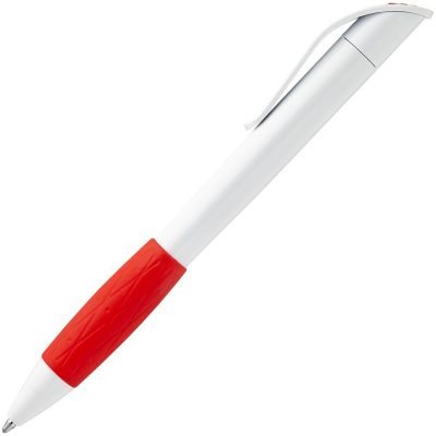 Ручка шариковая Grip, белая с красным, изображение 2
