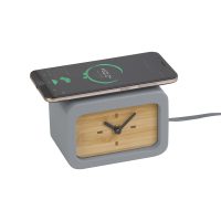 Часы «Stonehenge» с беспроводным зарядным устройством, камень/бамбук, изображение 1